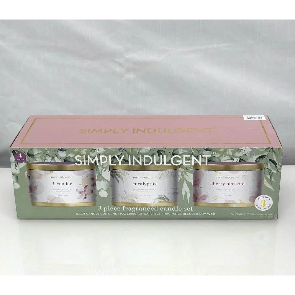3 Piece Fragranced Candle Set Made with Essential Oils and Soy Wax -Each Cand